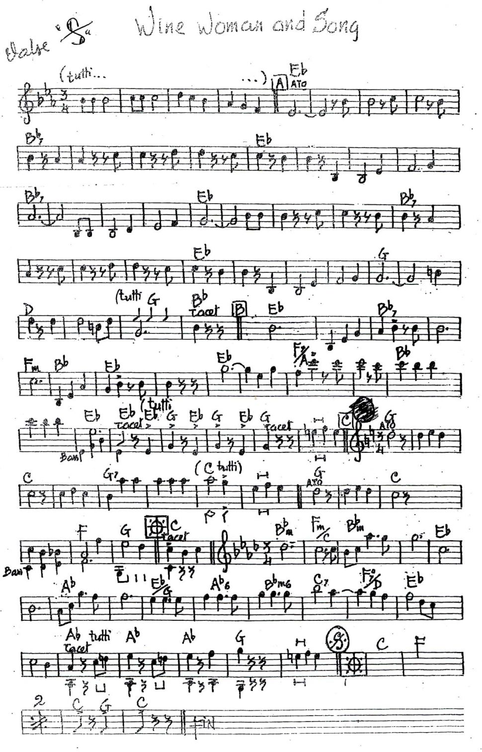 Wine Woman And Song sheet