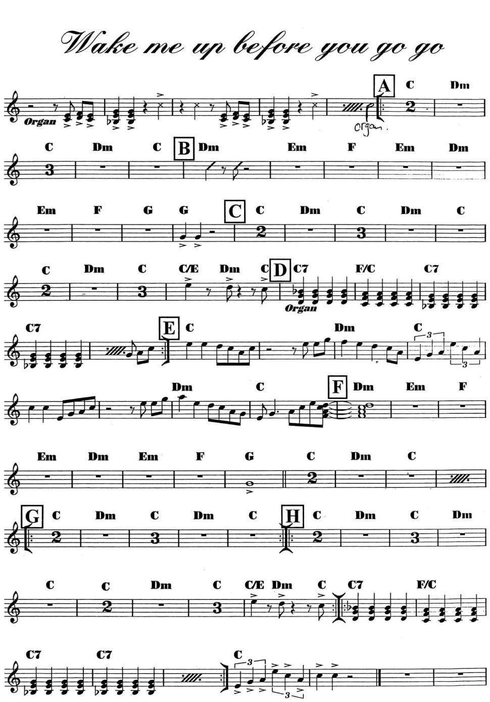 Wake Me Up Before You Go Go sheet