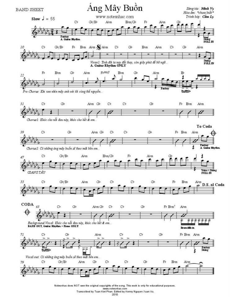 Áng mây buồn sheet