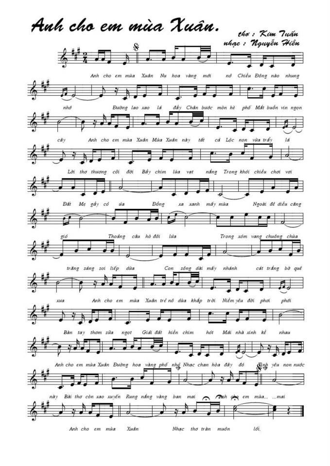 Anh cho em mùa xuân sheet