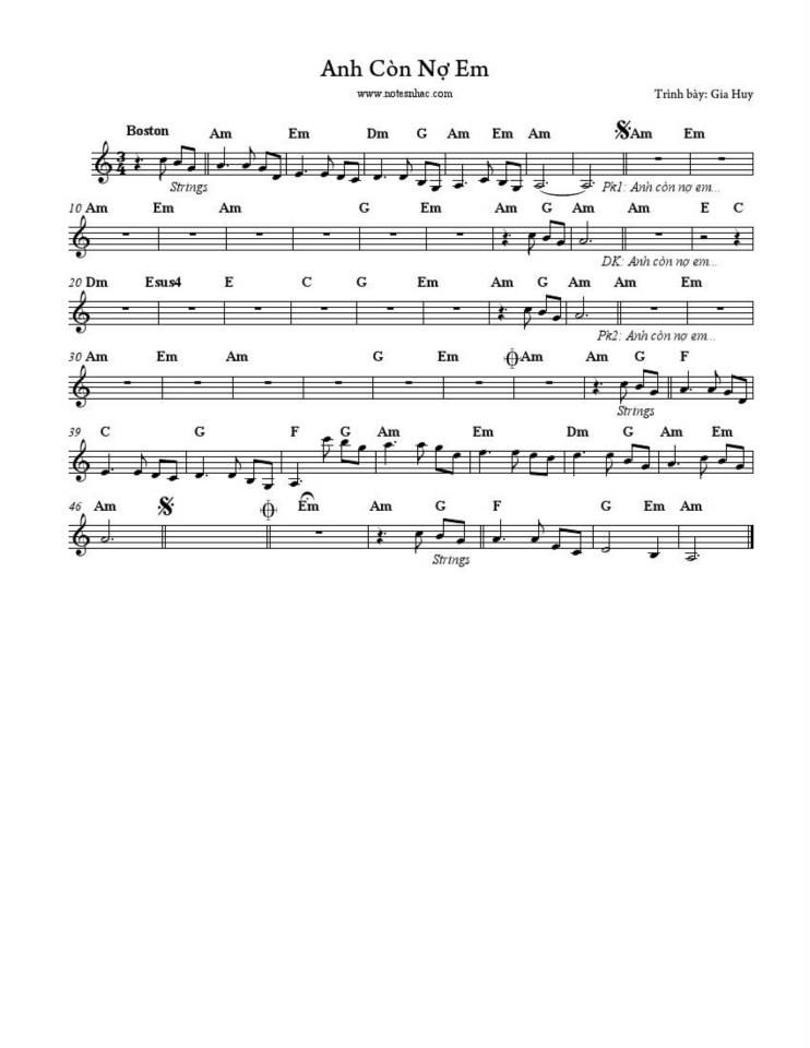 Anh còn nợ em sheet