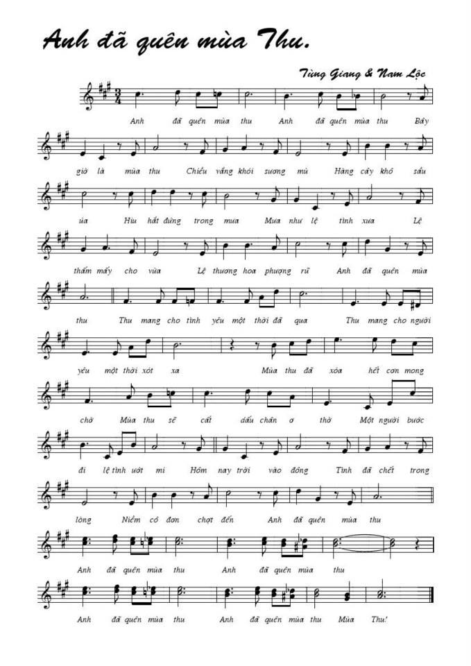 Anh đã quên mùa thu sheet 