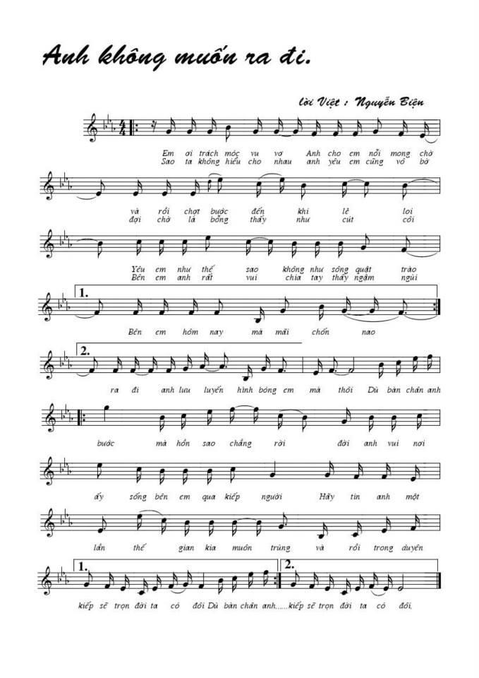 Anh không muốn ra đi sheet