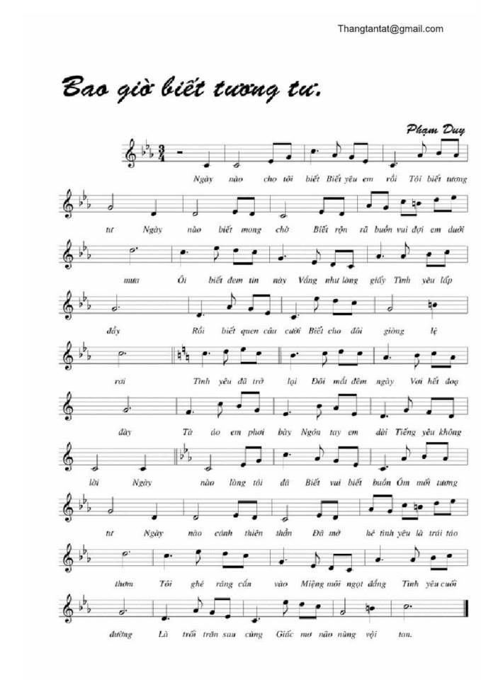 Bao Giờ Biết Tương Tư sheet