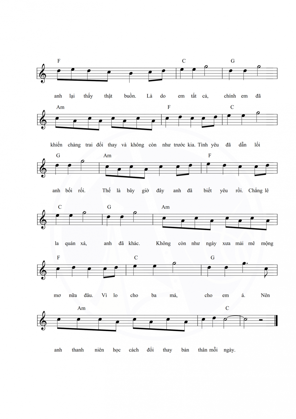 Anh thanh niên sheet có lời