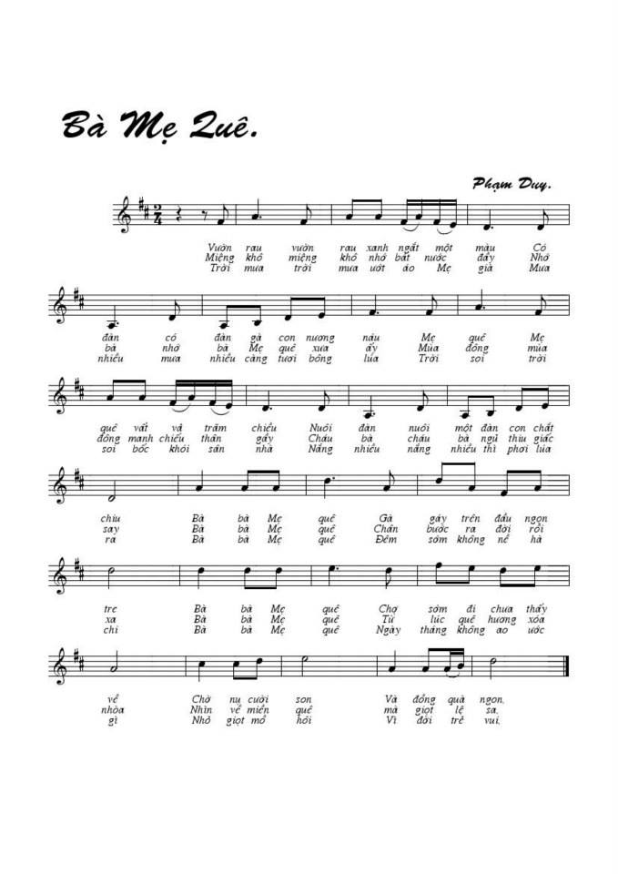 Bà Mẹ Quê sheet