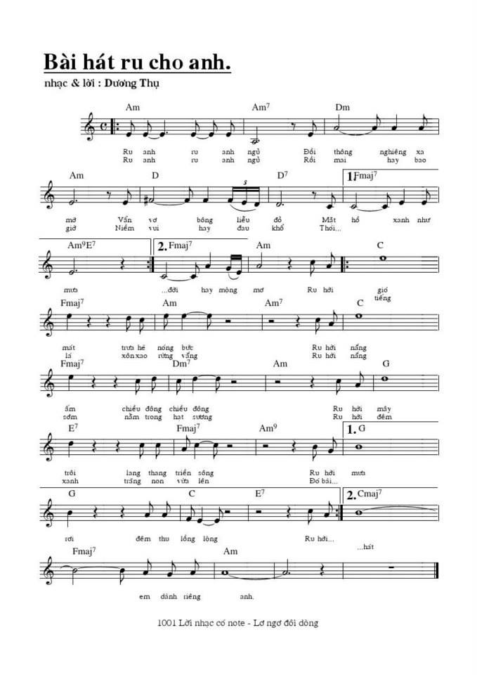 Bài Hát Ru Cho Anh sheet