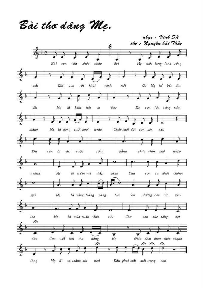 Bài Thơ Dâng Mẹ sheet
