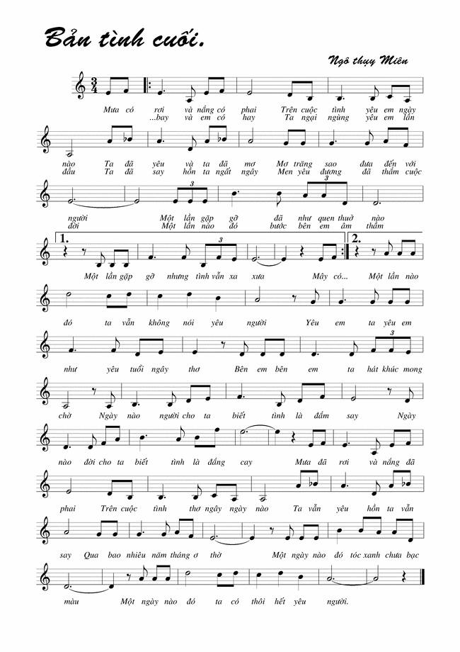 Bản Tình Cuối sheet