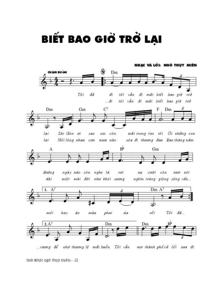 Biết Bao Giờ Trở Lại sheet