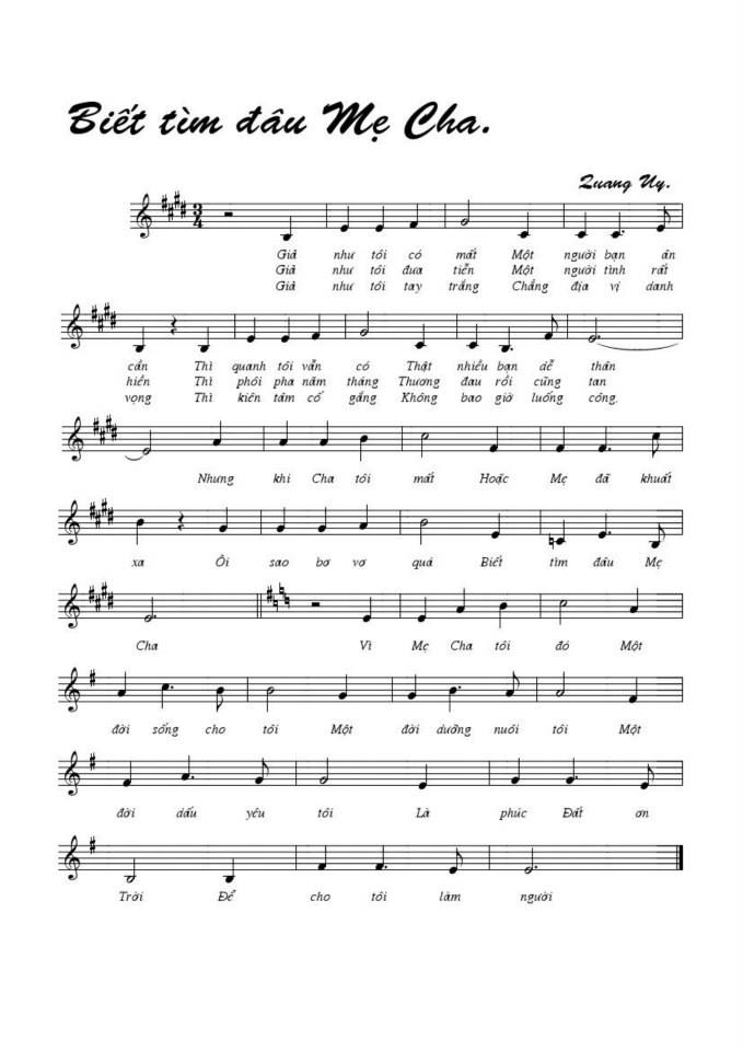 Biết Tìm Đâu Mẹ Cha sheet