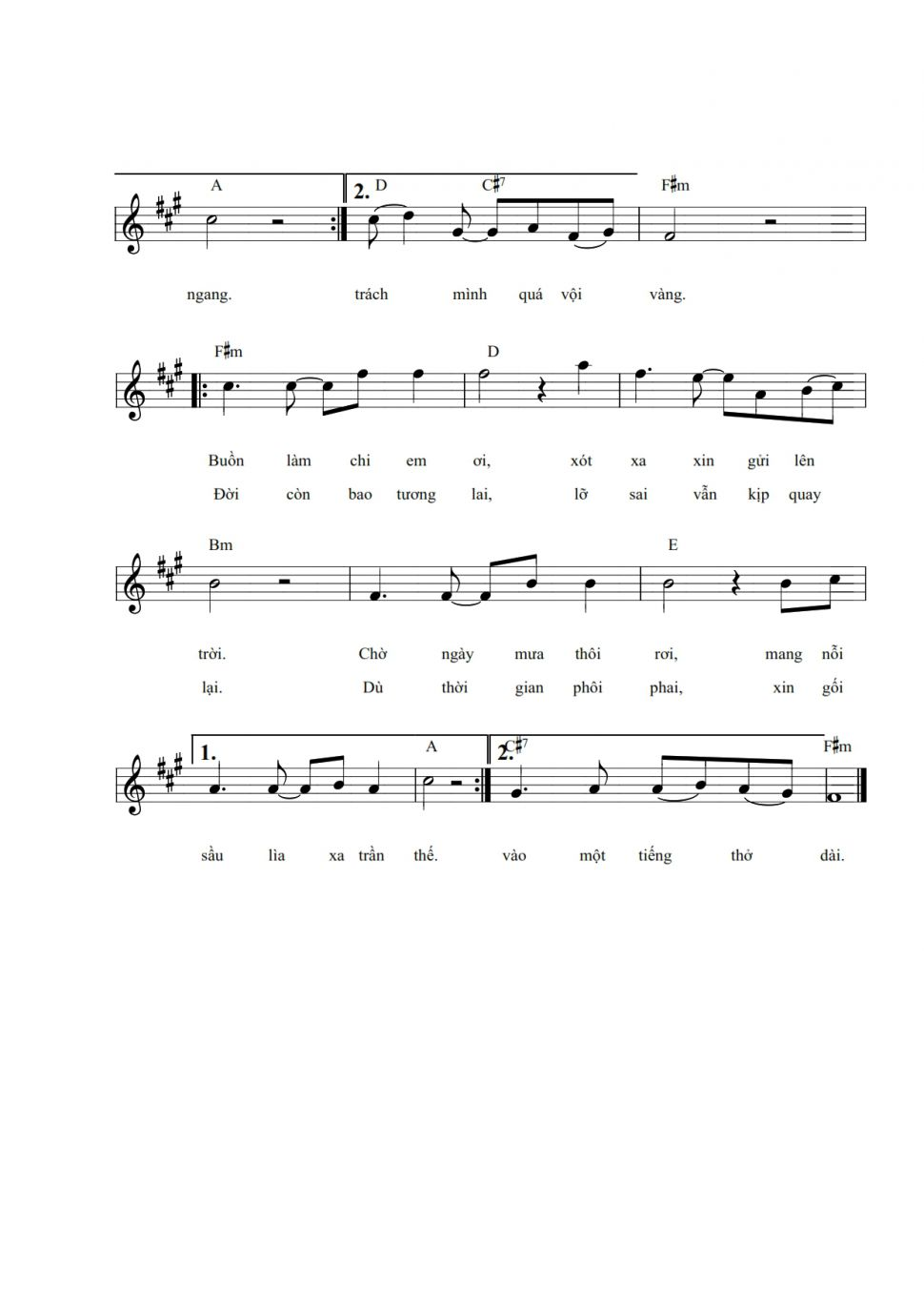 Buồn Làm Chi Em Ơi sheet có lời