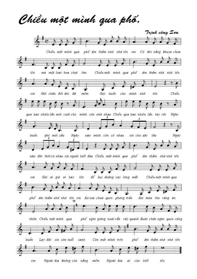 Chiều một mình qua phố sheet