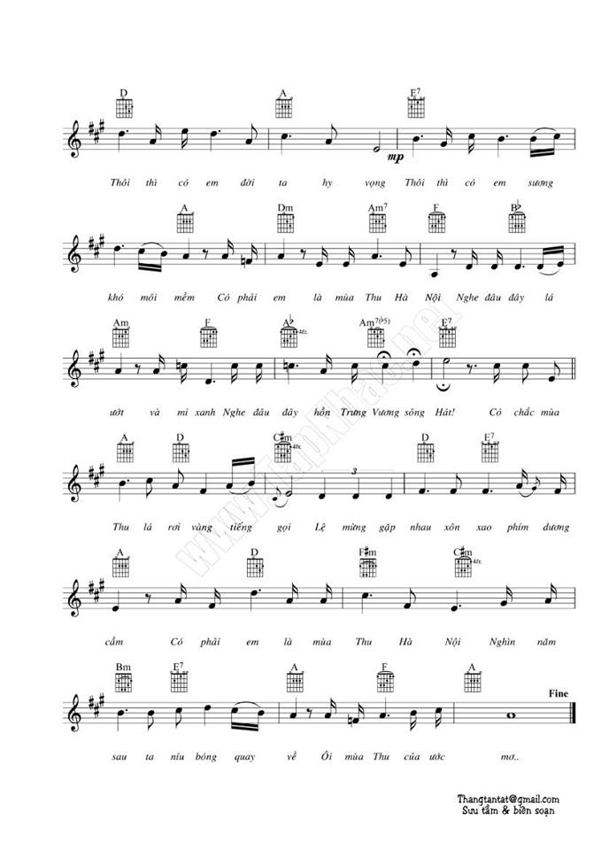 Có phải em mùa thu hà nội sheet có lời