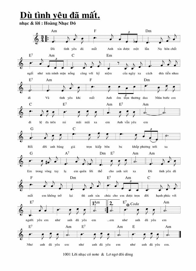 Dù Tình Yêu Đã Mất sheet