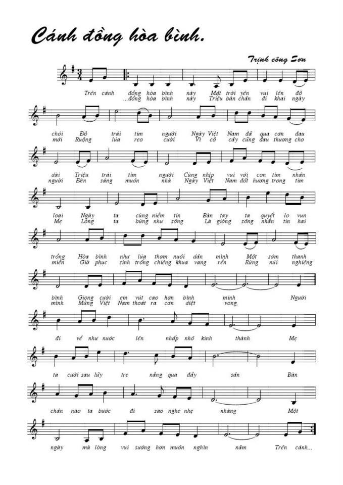 Cánh đồng hòa bình sheet