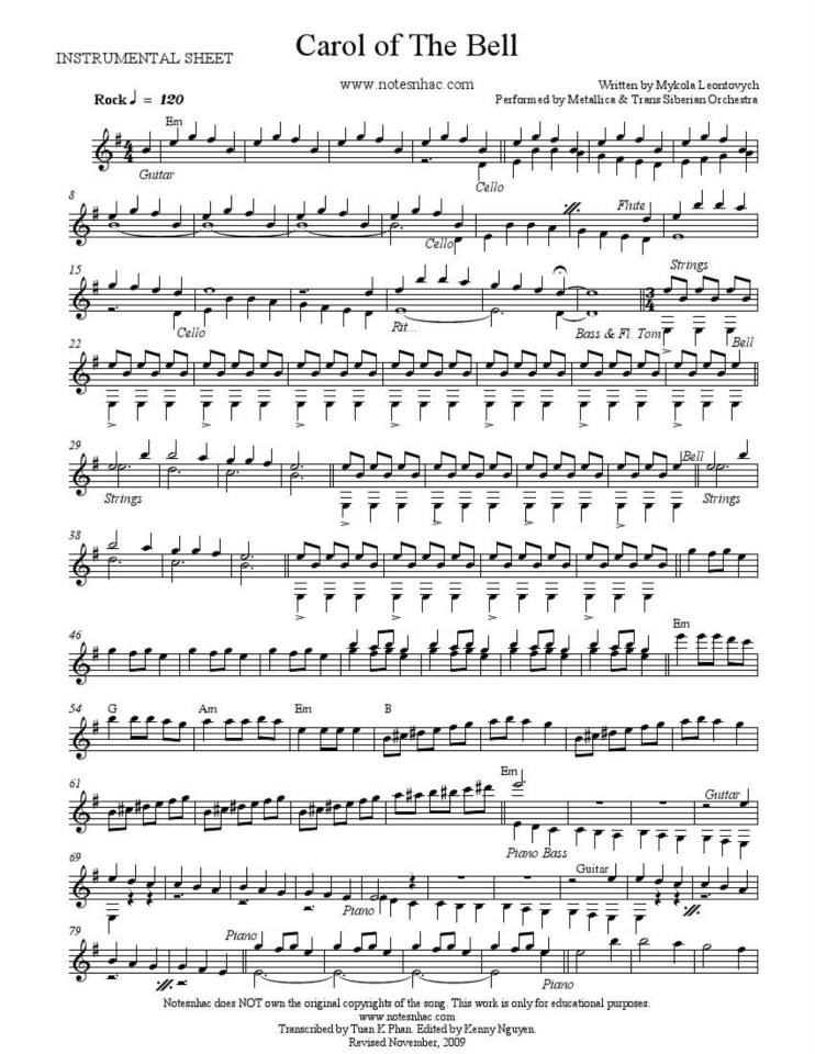 Carol of the bell sheet