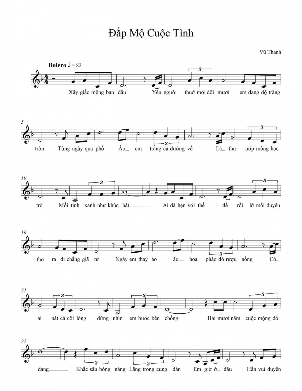 Đắp Mộ Cuộc Tình sheet có lời