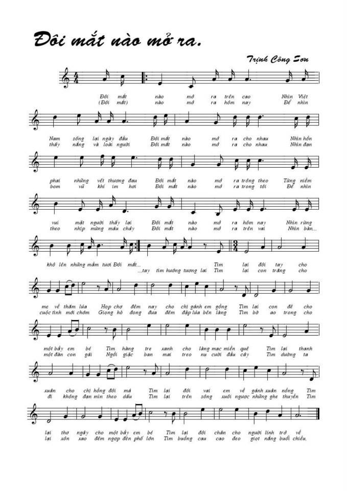 Đôi Mắt Nào Mở Ra sheet