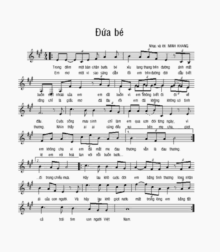 Đứa Bé sheet có lời