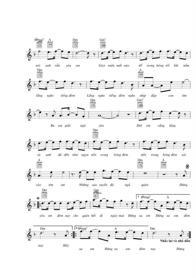 Đừng Xa Em Đêm Nay sheet có lời