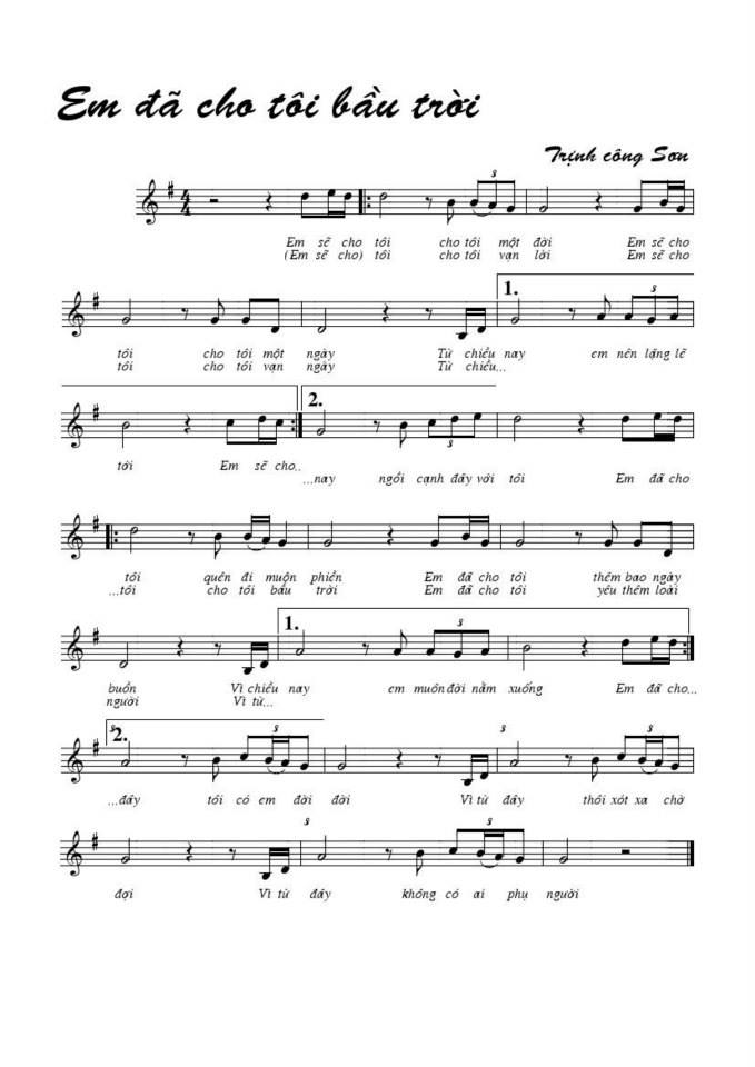 Em Đã Cho Tôi Bầu Trời sheet