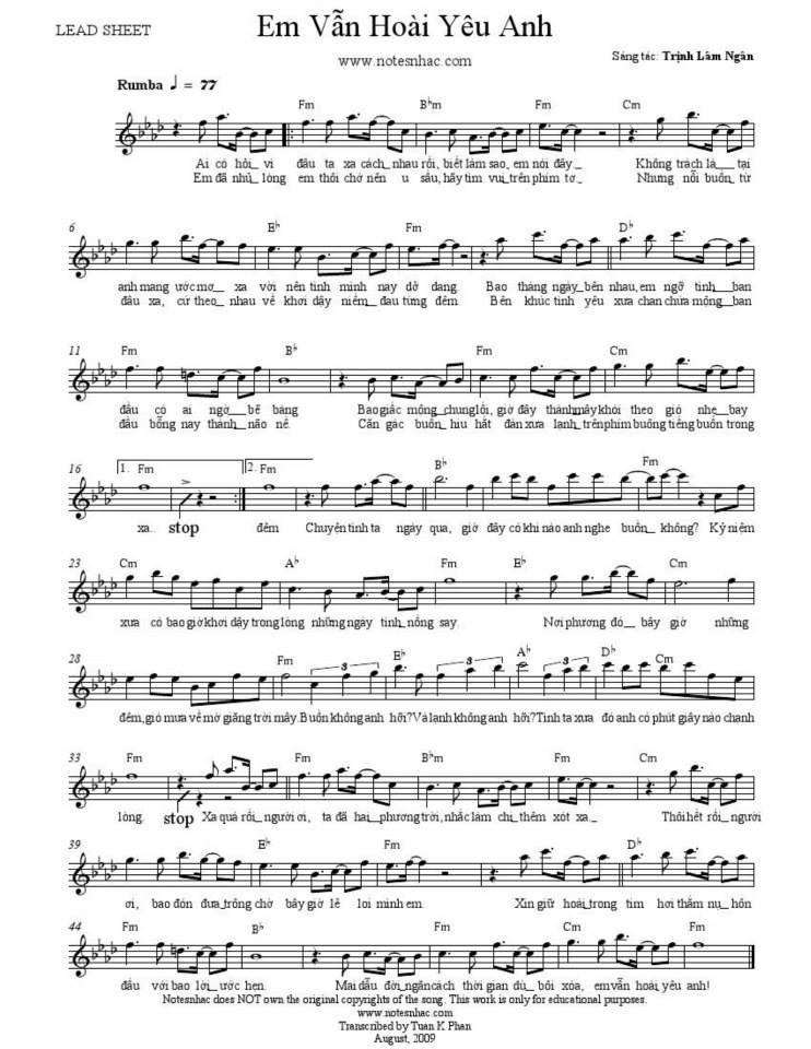 Em Vẫn Hoài Yêu Anh sheet