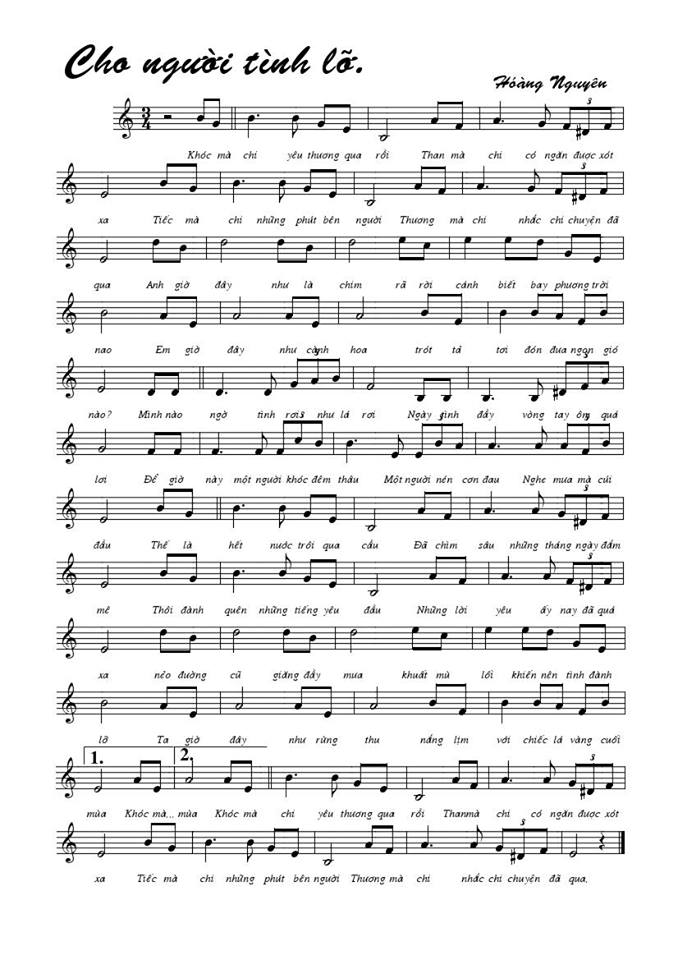 Cho người tình lỡ sheet