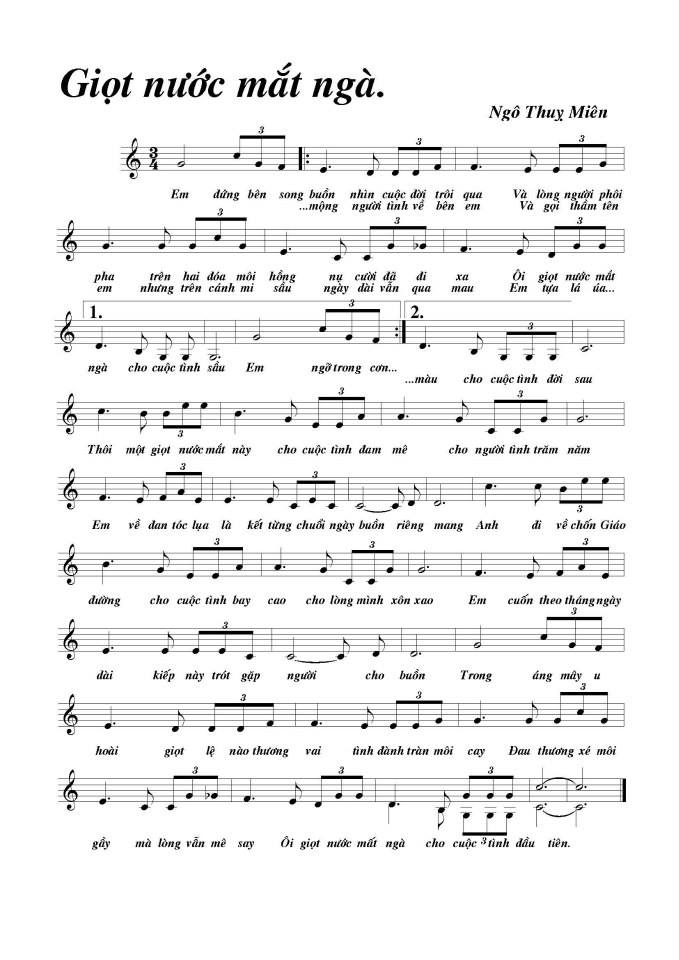 Giọt Nước Mắt Ngà sheet