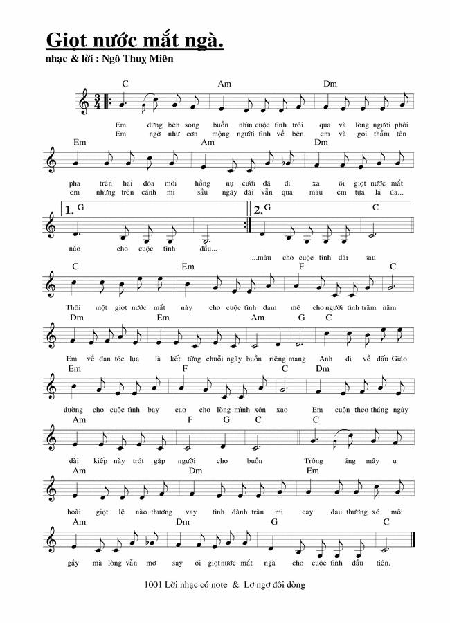 Giọt Nước Mắt Ngà sheet