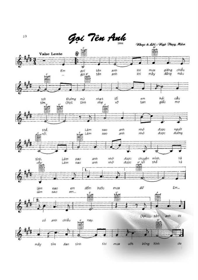 Gọi Tên Anh sheet