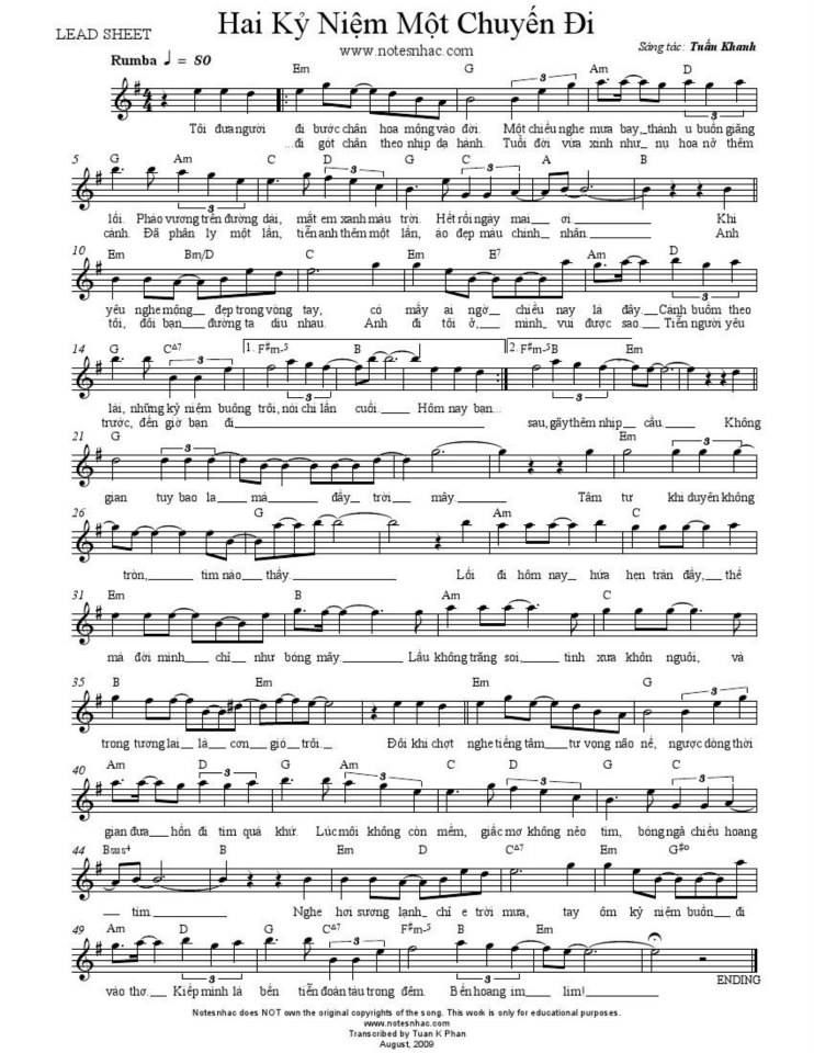 Hai Kỷ Niệm Một Chuyến Đi sheet