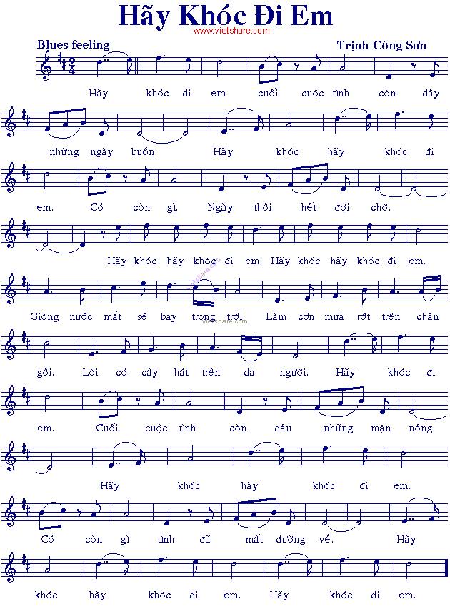 Hãy Khóc Đi Em sheet
