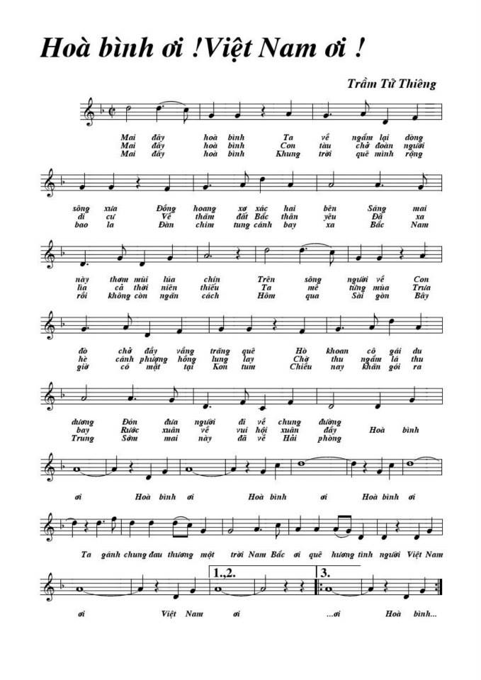 Hòa Bình Ơi! Việt Nam Ơi! sheet