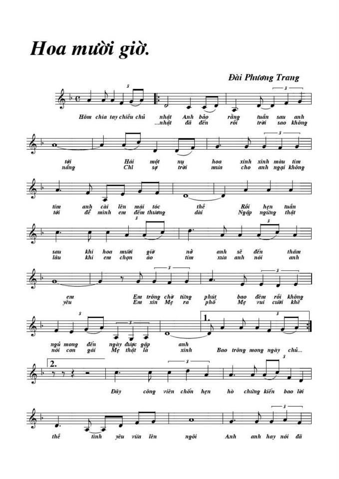 Hoa Mười Giờ sheet