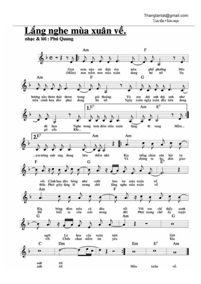 Lắng Nghe Mùa Xuân Về sheet