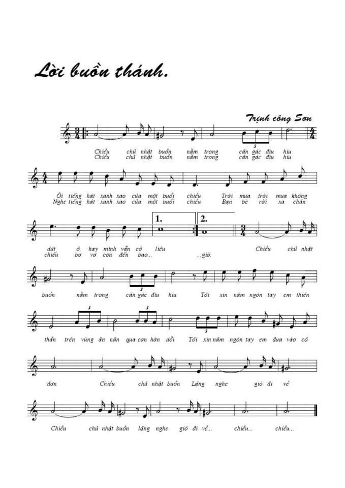 Lời Buồn Thánh sheet