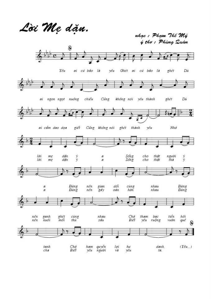 Lời Mẹ Dặn sheet