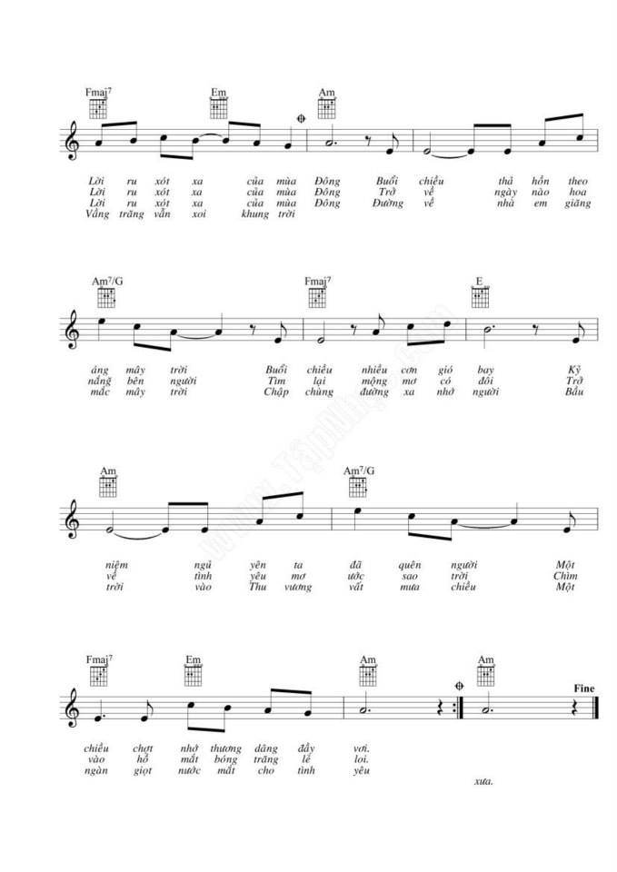 Lời Ru Mùa Đông sheet có lời 