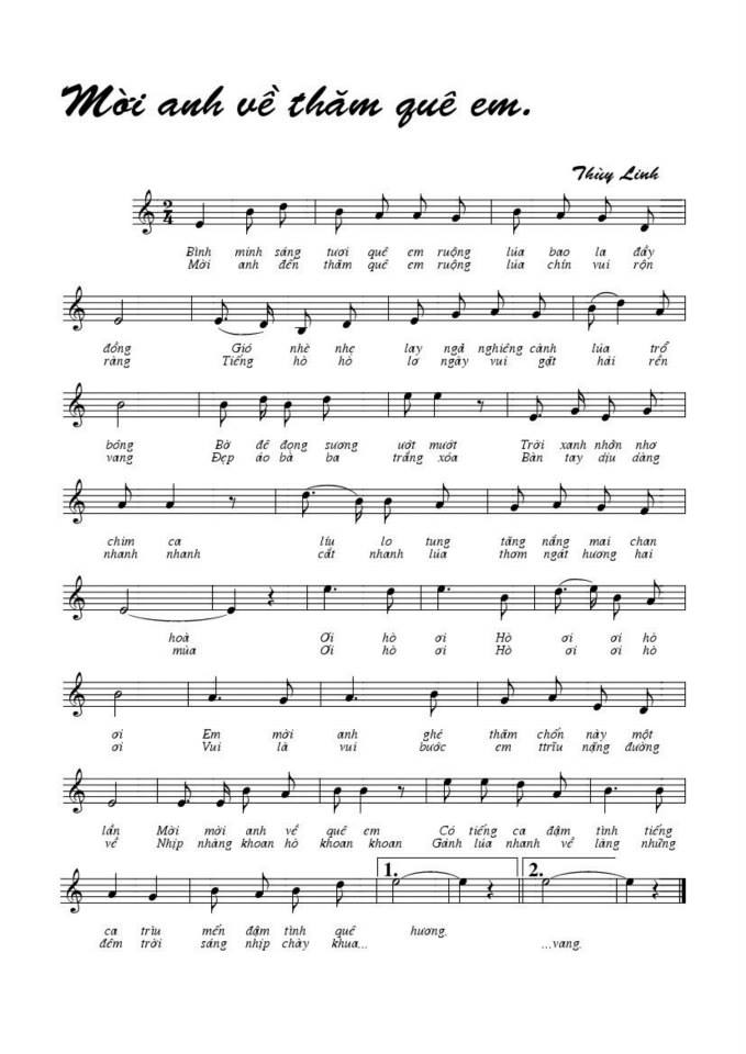 Mời Anh Về Thăm Quê Em sheet