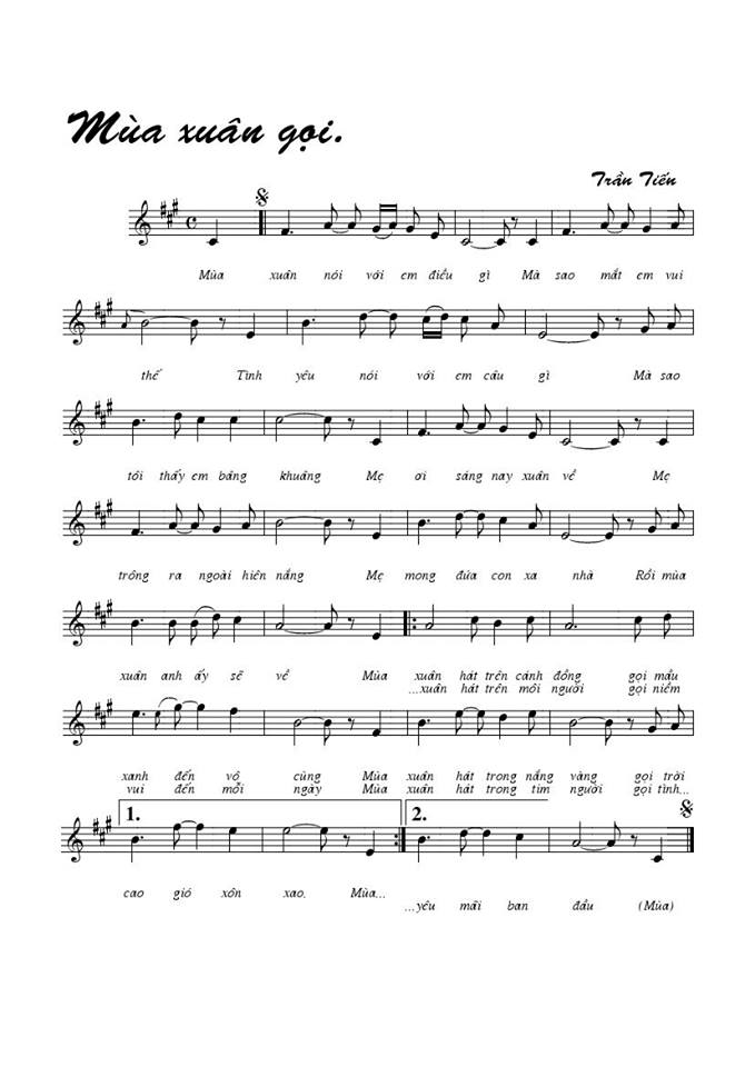 Mùa Xuân Gọi sheet