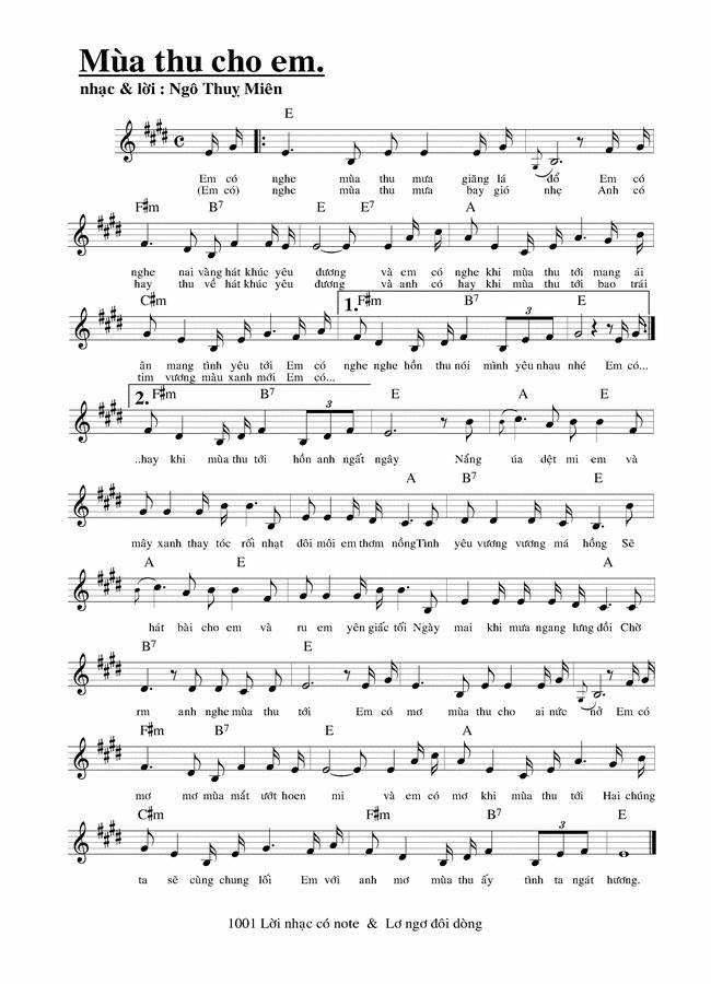 Mùa Thu Cho Em sheet