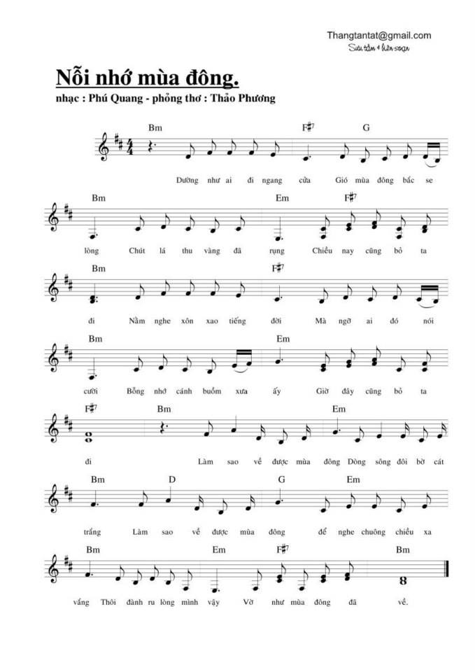Nỗi Nhớ Mùa Đông sheet