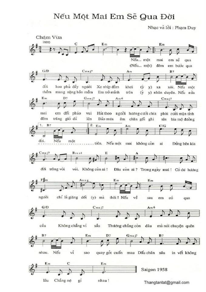 Nếu Một Mai Em Sẽ qua Đời sheet 