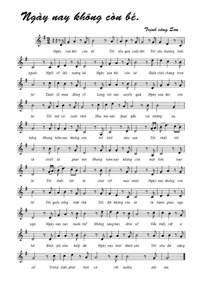 Ngày Nay Không Còn Bé sheet