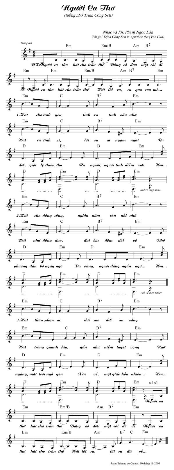 Người Ca Thơ sheet