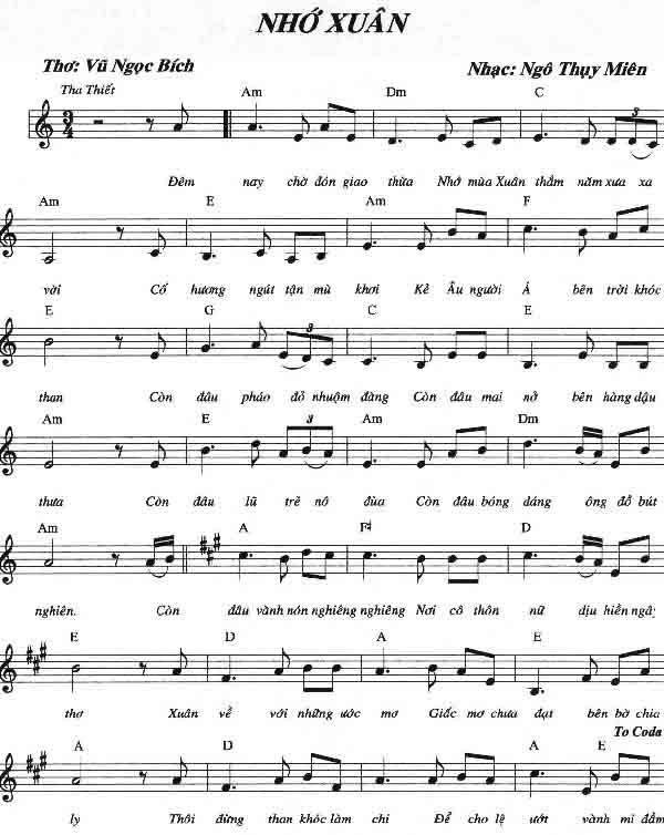 Nhớ Xuân sheet Nhớ Xuân sheet