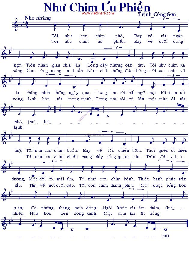 Như Chim Ưu Phiền sheet