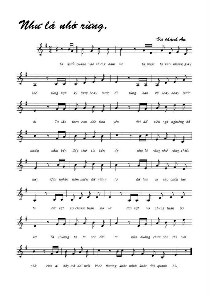 Như Lá Như Nhớ Rừng sheet