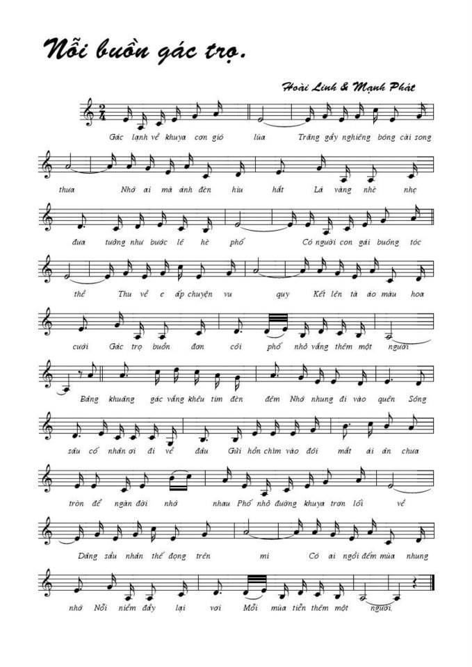 Nỗi Buồn Gác Trọ sheet